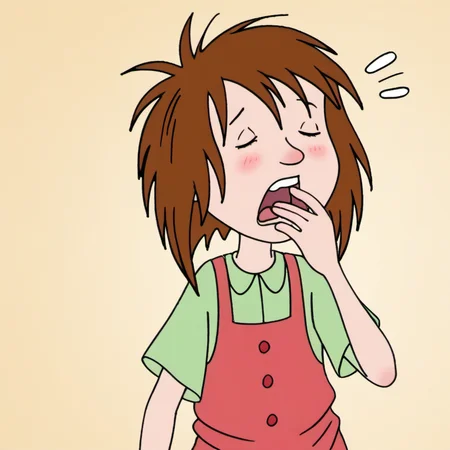 score_9, 1girl, solo, llhh1, brown hair, short hair, yawning, closed eyes, blush, open, partially covering mouth, standing, <lora:llhh1:1>,
