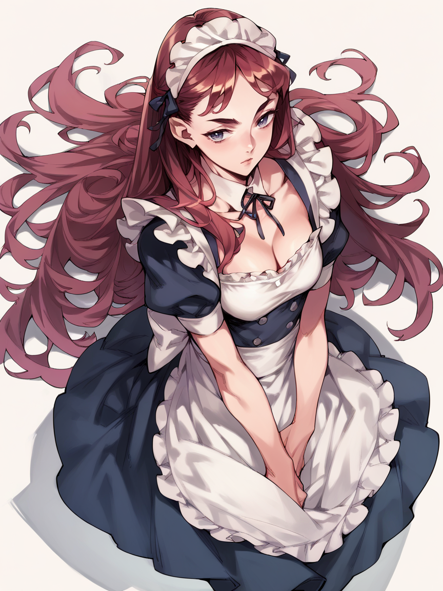 score_9, score_8_up, score_7_up, score_6_up, score_5_up,   <lora:nishiedaXLP:1> nishieda, 1girl, maid, long hair,