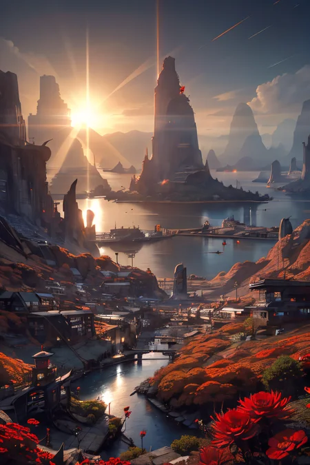 (Realistic:1.5) spikes, eye focus, cloudy sky, sun, long hair, lake, red flower, red eyes, cliff, no humans, spikes, nature, extra eyes, tree, mountain, horizon, street, underwater, nature, ship, sunlight, 1boy, <lora:EdobSyFyHorrorFairyTale_v1.0:0.6> <lora:EdobSyFyCityLandscape_v1.0:0.6>