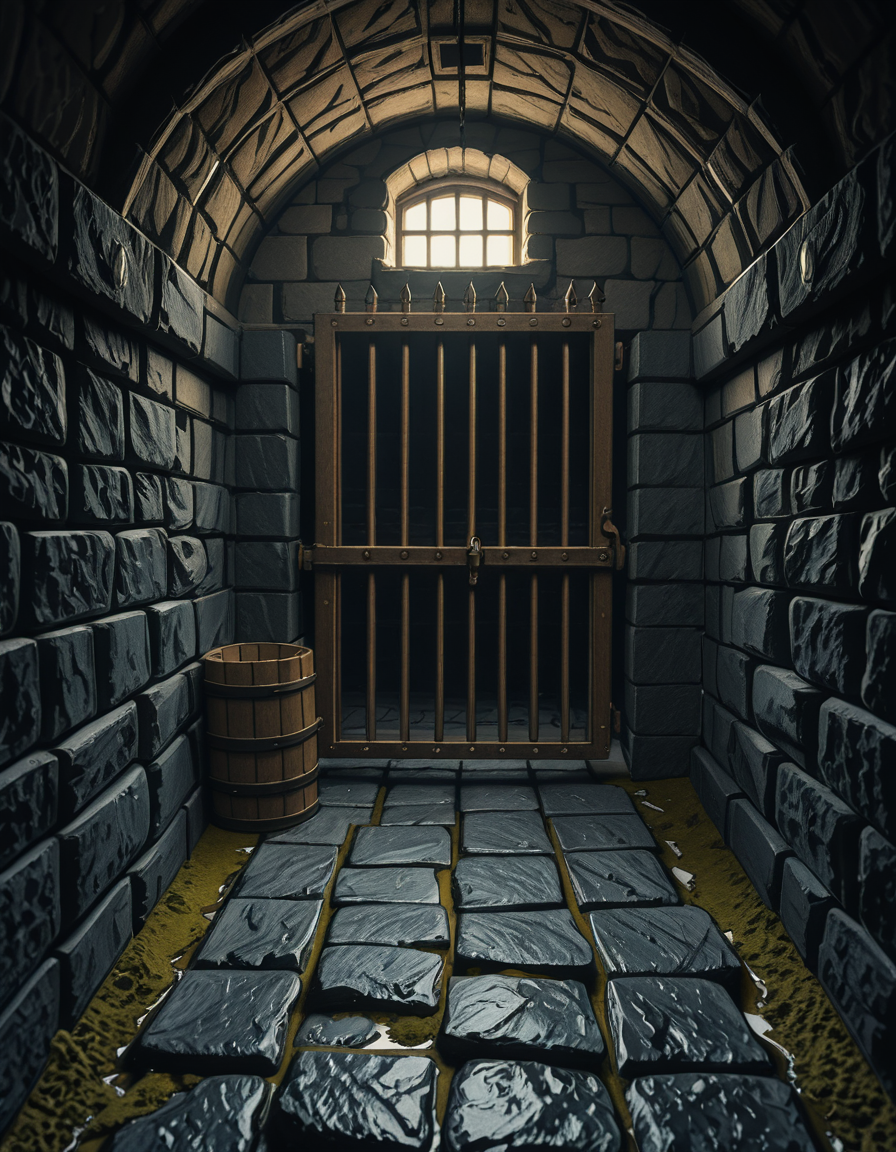 A highly detailed, hyper-realistic photograph of a dark medieval dungeon prison cell. The scene is dimly lit by a single flickering torch mounted on a damp stone wall, casting eerie shadows across the rough, moss-covered stones. Heavy, rusted iron bars form the cell door, slightly ajar, with visible corrosion and ancient padlocks. Inside the cell, there is a straw-covered floor, old wooden buckets, and a crude, splintered wooden bench against the back wall. Chains and manacles hang loosely from the walls, showing signs of long-term use. The atmosphere is cold, humid, and oppressive, with faint light rays piercing through tiny cracks in the stone ceiling. Cobwebs stretch across the corners of the cell, and faint water drips from above, creating small puddles. The overall mood is grim, desolate, and foreboding. Photorealistic style, with high dynamic range (HDR) lighting and extreme attention to textures like rust, moisture, and decay.
<lora:SDXLFaeTastic2400:0.4> <lora:extremely_detailed:0.4> extremely detailed,medieval dungeon pr1s0n c3ll <lora:medieval_dungeon_pr1s0n_c3ll-i:1>, Masterpiece,best quality,hi res,8k,hi res,8k,award winning,(sharp focus, intricate, highly detailed),
