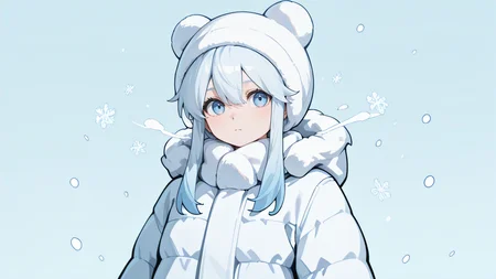 ,masterpiece,best quality,newest, <lora:Wallpaper_Girls:1.0> wallpaperstyle, wallpaper, 1girl, winter themed, snow, light blue background