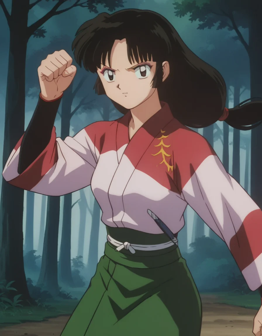 score_9, score_8_up, score_7_up, source_anime,
inuyashasango, <lora:inuyasha-sango-ponyxl-lora-nochekaiser:1>,
sango, long hair, black hair, brown eyes, retro artstyle,
long sleeves, japanese clothes, wide sleeves, kimono, green skirt, low-tied long hair,
outdoors, forest, nature,
looking at viewer, fighting stance,