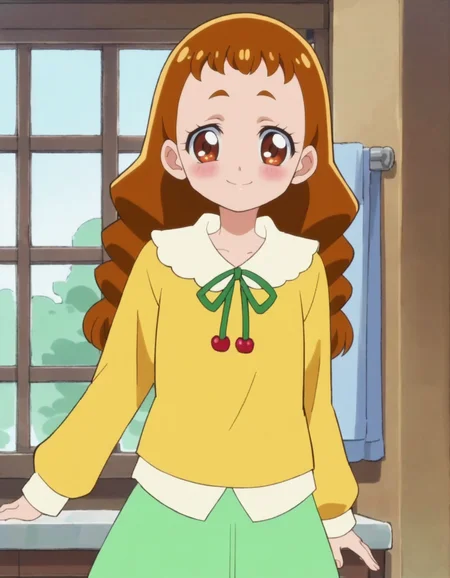 score_9, score_8_up, score_7_up, anime screencap, solo,1girl,arisugawahimari,green skirt, smile, looking at viewer, shirt, long sleeves, yellow shirt, cowboy shot,small breasts, blush,<lora:arisugawahimari:0.8>