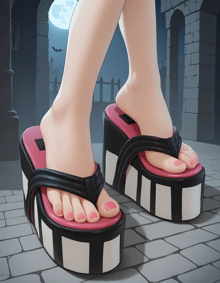 score_9, score_8_up, score_7_up, score_6_up, source_anime,
halloween scene, (from above:0.6), (from side:0.5),
foot focus,
1girl,
standing, feet apart,
dungeon, night dark, fog,
ï»¿lag00na platform flip flops, (platform footwear:1.3), pink toenail polish,
embedding:zPDXLrl ,
embedding:zPDXL2 ,