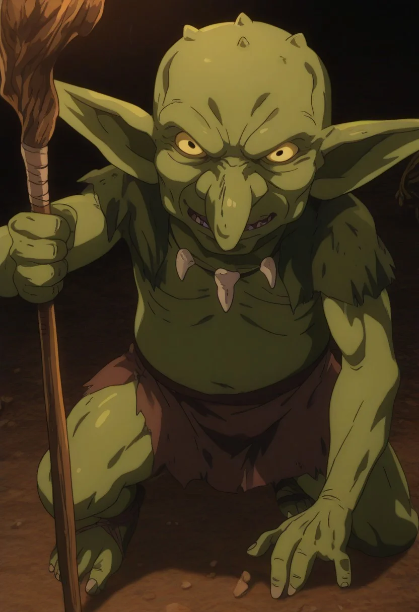 score_9, score_8_up, score_7_up, source_anime, anime screencap, Solo, anime, (Background: fantasy), Fantasy, solo, 1man, HD, Perfect-Details, perfect details, official art, HD, professional, anime, Goblin, Ugly, Ragged, savage, full body, tribal, goblin shaman, (elderly, skinny, frail, bony, wrinkly), voodoo, gaunt, green skin, dark tattered hood, bone necklace, shaman staff, Dark, Edgy, dramatic, epic, evil, ominous