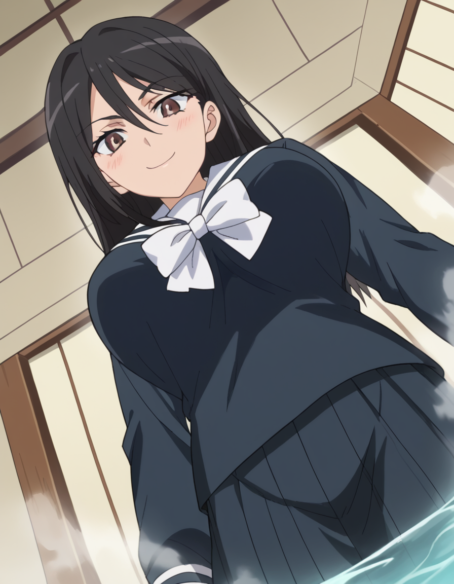 score_9, score_8_up, score_7_up, source_anime, <lora:seiri-fukiyose-indexs2-ponyxl-lora-nochekaiser:1>, seiri fukiyose, long hair, black hair, brown eyes, hair between eyes, anime screencap,, large breasts, skirt, school uniform, serafuku, black shirt, black skirt, long sleeves, white bowtie, white sailor collar, a certain high school uniform, geyser, steam, water, hot spring, eruption, smile, <lora:pec-pov-ponyxl-lora-nochekaiser:1> pec pov, pec pov (meme), meme, looking down, from below, blush, cowboy shot, looking at viewer, solo,, dutch angle, cowboy shot