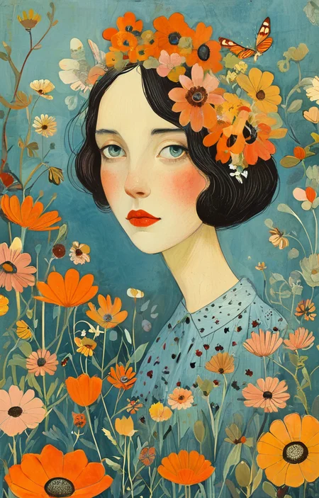 masterpiece,best quality,<lora:tbh143-sdxl:0.7>,patten,computer,flowers,illustration,style of Alice Provensen,