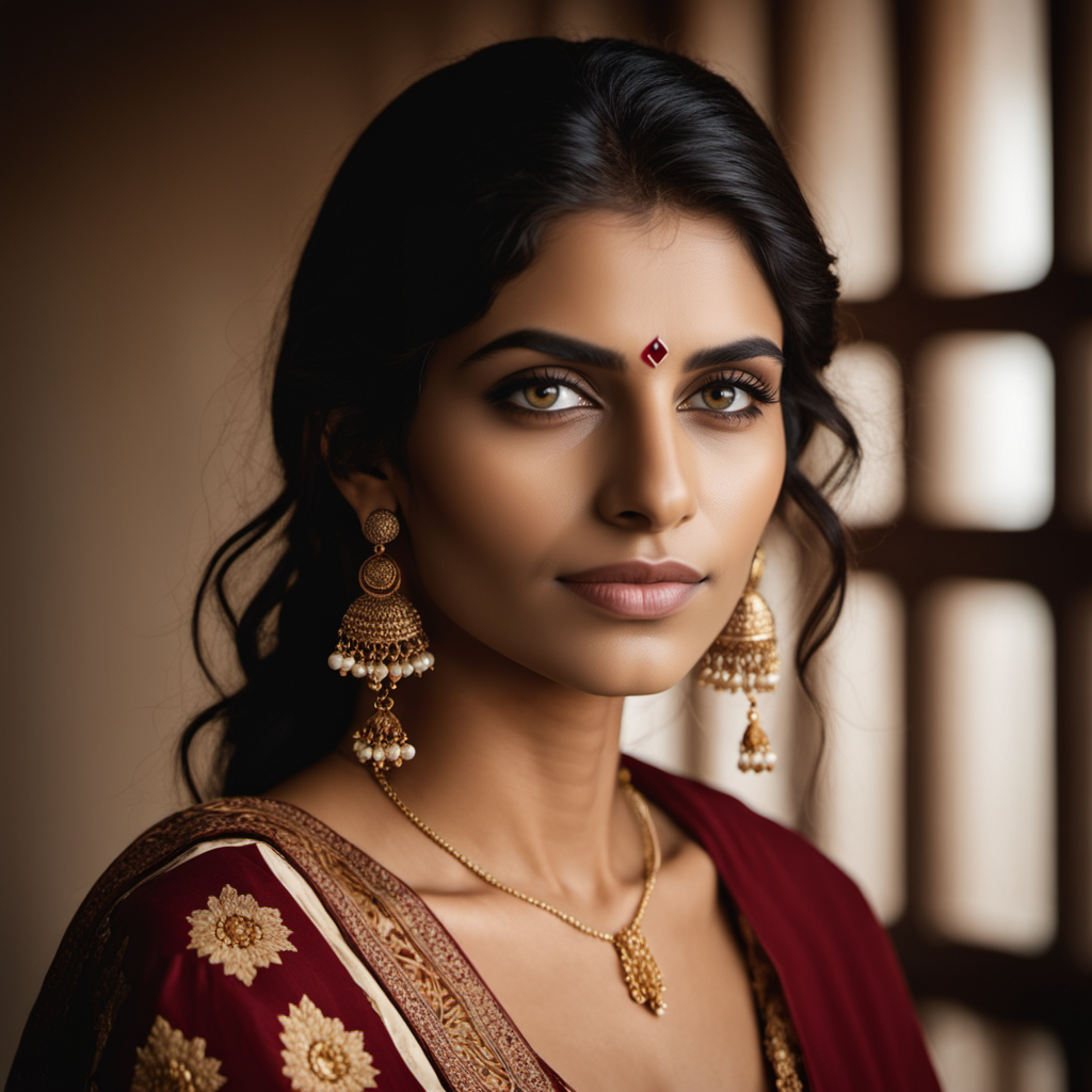 cinematic photo  <lora:BarnumAtelier-SDXLa:1> portrait, indian 1 woman, detailed skin, skin imperfections,   skin pores, . 35mm photograph, film, bokeh, professional, 4k, highly detailed