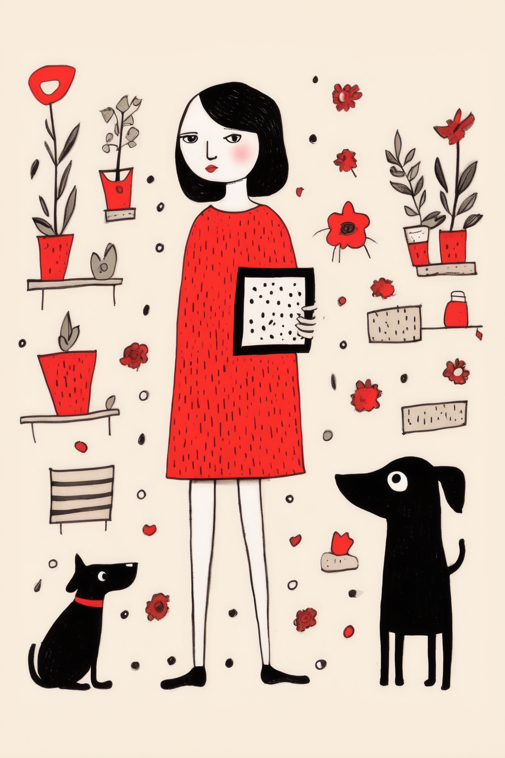 <lora:Gemma Correll Style:1>Gemma Correll Style - drawing of a woman and puppy