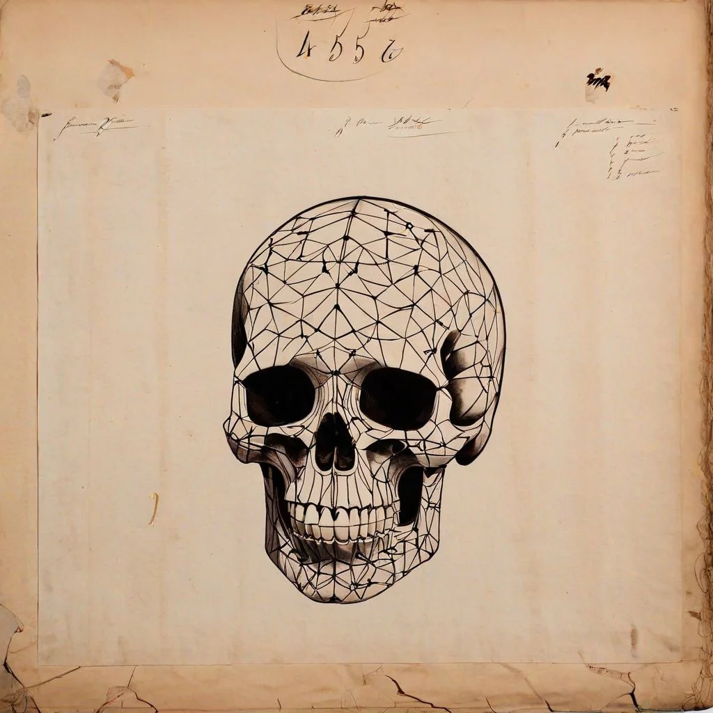 diagram of a human skull, french textile pattern