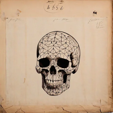 diagram of a human skull, french textile pattern