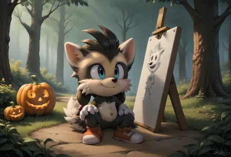 score_9, score_8_up, score_7_up, score_6_up, score_5_up, score_4_up, <lora:Klonoa_Character_PonyXL:0.8> ,  Klonoa, two long ears, fur, anthro, Klonoa, g5, rich colors, forest operations, forest, thicket, communal appearance , presents a painting of rabbits and pony, aroused, front view, detailed background, detailed, 8k quality, side view, beautiful, teasing, easel and brushes, leaned to the floor, freely actions, <lora:Miles_Tails_Prower_Sonic_Character_PonyXL:0.8> , MylesPrower, two tail, fur, anthro, fox boy, Miles Prower, male fox, Sonic the Hedgehog, male Hedgehog, Spike the Dragon, male dragon, Halloween, pumpkin head in the center of the square, <lora:Winnie_Werewolf_r2:1>, view from the side, sitting on the ground, howling at the moon,