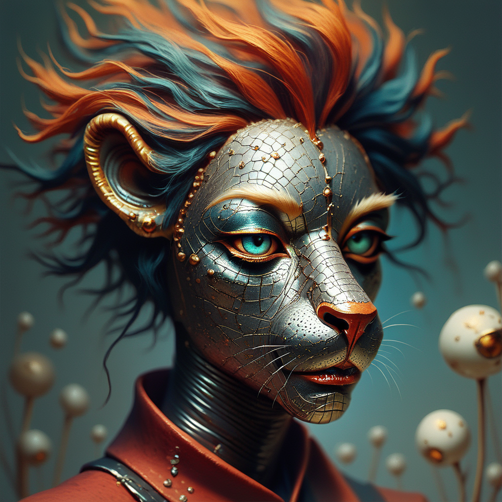 score_9, score_8_up, score_7_up, score_6_up, intricate, A dramatic papercut art scene featuring a furry creature with elements of fantasy and fractal art. The image, rich in texture and depth, captures a hybrid being with lion-like features and vibrant, metallic makeup., highly detailed <lora:ponys-dream:.9>