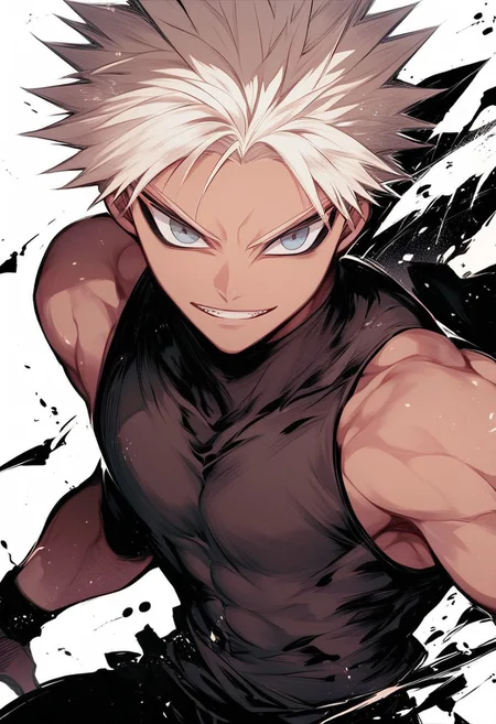 score_9, score_8_up, score_7_up, 1boy, solo, tank top, sleeveless,spiked hair,
,Ragna_the_revenger