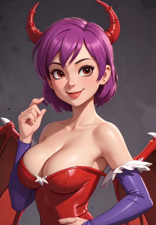 sfw, <lora:darkstalkers_lilith_nai:0.8>, darkstalkers_lilith, portrait, smile, (seductive, alluring, charming:1.3), seductive, (ultra-high res, high details, absurdres:1.3)