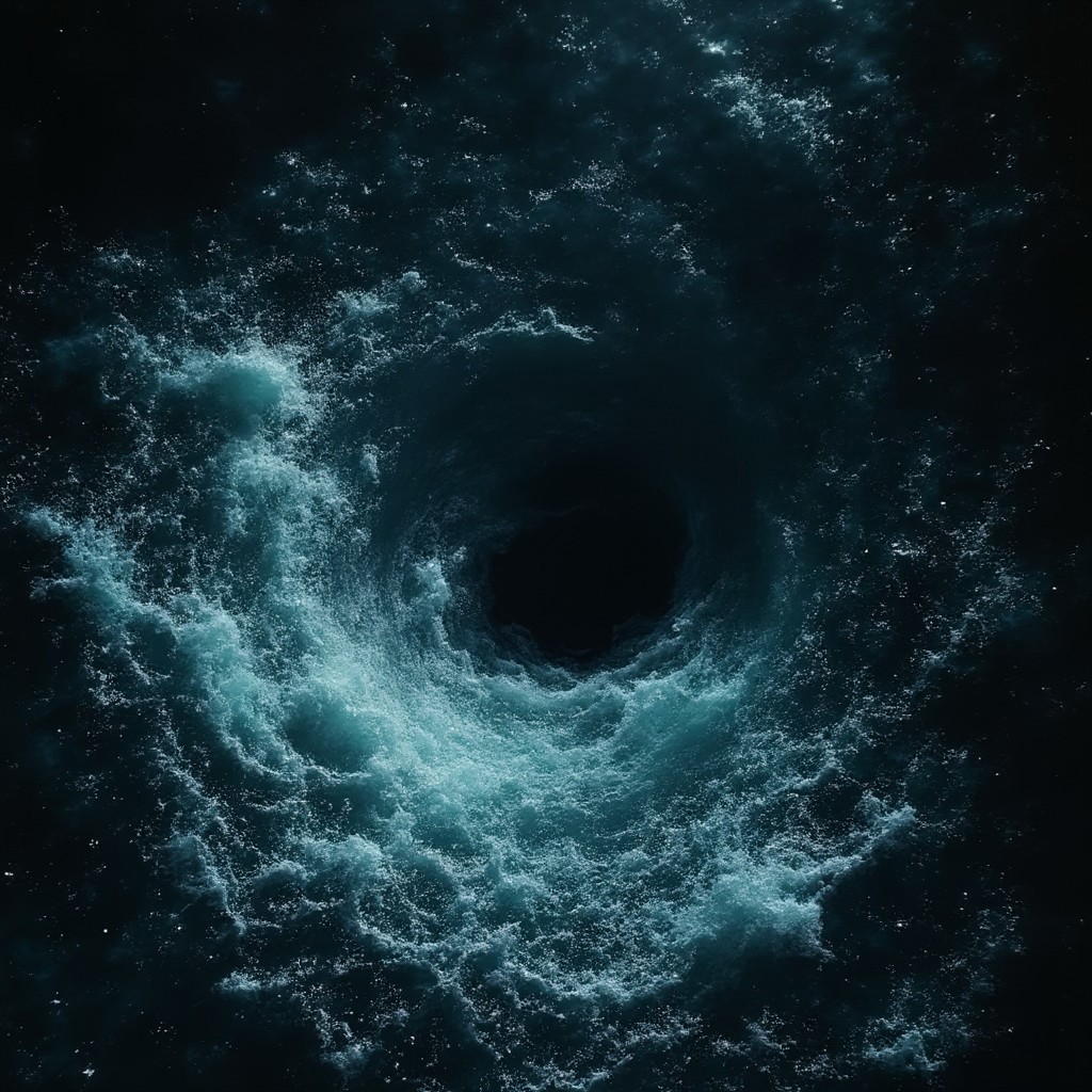 an ever moving vortex of black timeless mindless water eerie , gothic and horror,mitsukostyle