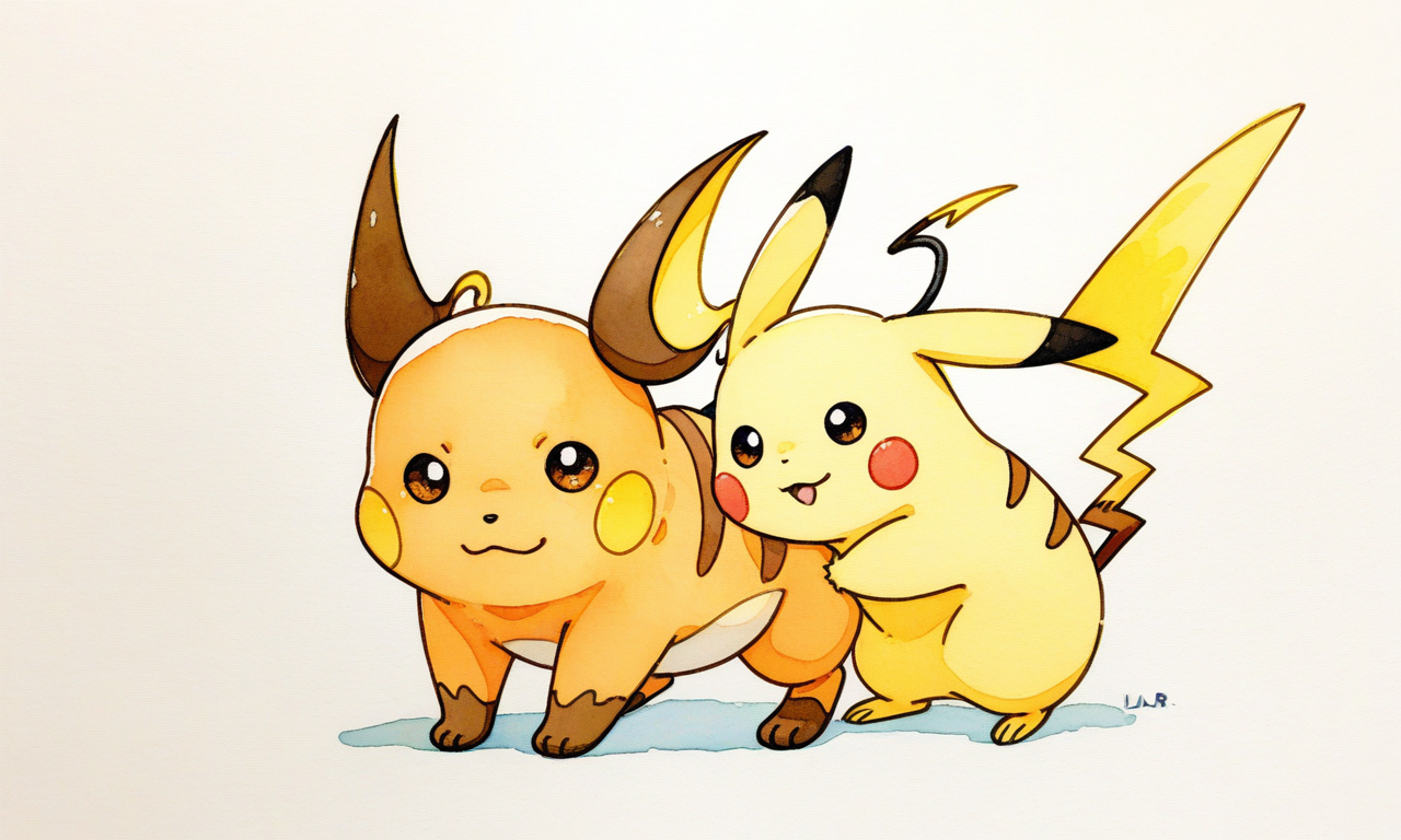 flav1a-3lr1c, pikachu, watercolor, raichu, 