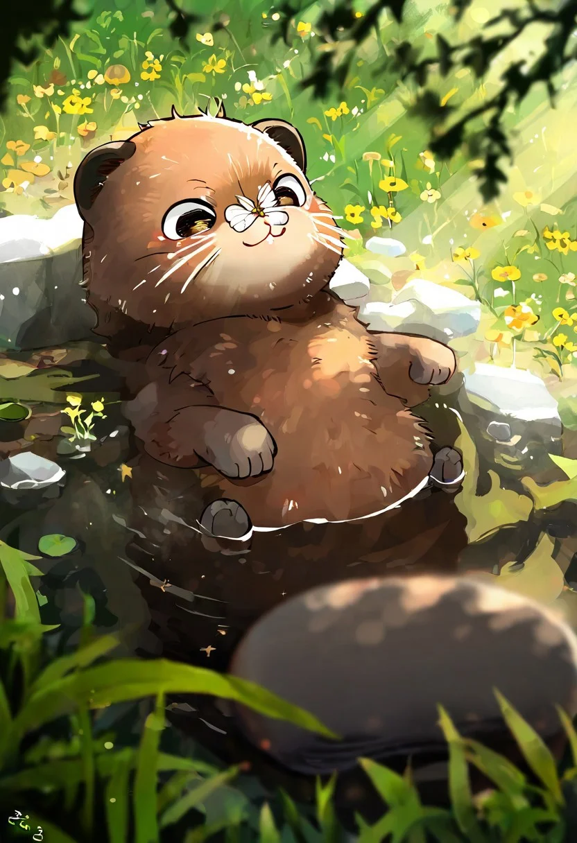 realistic, oharu-chan, akai sashimi, massakasama
very awa, masterpiece, highres, absurdres, newest, year 2024, year 2023, safe general,
perspective, from above, (dutch angle:1.1), (cute_eye:1.1), foreshortening, small, no humans,
solo, cute beaver, opened eyes, on back, beaver ears, beaver tail, paws, dandelion, dandelion seed, (butterfly on nose:1.2), partially submerged, (relaxing:1.1),
tall grass, embers, detailed background, onsen, blurry foreground, sunbeam, dappled sunlight, sunlight, (sidelighting:1.2),
<lora:ponyv4_noob1_2_adamW:0.3>, <lora:spo:0.85>,
<lora:illustrious_noobai_epsilon_pred_1_masterpieces_v1:1.0>,
