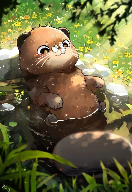 realistic, oharu-chan, akai sashimi, massakasama
very awa, masterpiece, highres, absurdres, newest, year 2024, year 2023, safe general,
perspective, from above, (dutch angle:1.1), (cute_eye:1.1), foreshortening, small, no humans,
solo, cute beaver, opened eyes, on back, beaver ears, beaver tail, paws, dandelion, dandelion seed, (butterfly on nose:1.2), partially submerged, (relaxing:1.1),
tall grass, embers, detailed background, onsen, blurry foreground, sunbeam, dappled sunlight, sunlight, (sidelighting:1.2),
<lora:ponyv4_noob1_2_adamW:0.3>, <lora:spo:0.85>,
<lora:illustrious_noobai_epsilon_pred_1_masterpieces_v1:1.0>,