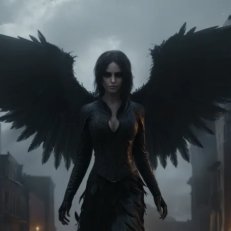 Horror-themed, <lora:perfection style:0.6>
<lora:Chiaroscuro Lighting Style:0.6>
<lora:carcosa city style v2:0.9>
In an ancient and mysterious world a digital art image of a dark angel,looking at viewer,wings,no humans,glowing,glowing eyes,dark , detailed, real, different, unique, cinematic, dramatic, concept art, filmic, detailed background, detailed settings, artstation, carcosa city style, Eerie, unsettling, dark, spooky, suspenseful, grim, highly detailed