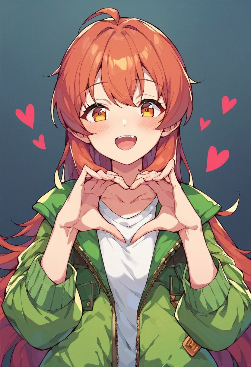 score_9, score_8_up, score_7_up, score_6_up, score_5_up, source_anime,NEGATIVE_HANDS,
mayano, aaa,cowboy shoty,heart hands,green jacket