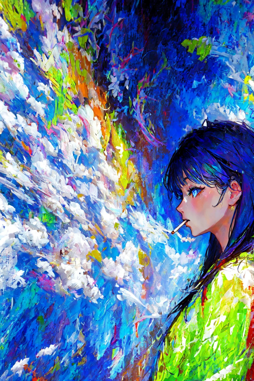 masterpiece,best best quality, 1girl, <lora:Smoking:1>,smoke,smoking, looking at viewer, <lora:Cyber Yuu:1>