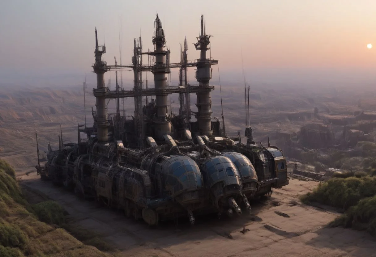 Avali metal, wires, tech, futuristic, highly detailed, sunrise,  (Encountering mythical beasts) (Amongst manticores and chimeras), score_9, score_8_up, score_7_up, score_6_up, score_5_up, score_4_up, adorable, beautiful, beautiful landscape, futuristic, hyper detailed, jagged rocks and cliffs, big structures, dark and gloomy, crashed spaceship, wreckage, overgrown, moss