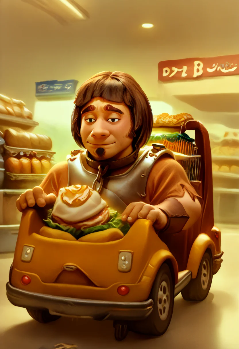 score_9, score_8_up, score_7_up, 1boy, solo, HuiBuh, bob cut, blunt bangs, dark brown hair, thick eyebrows, goatee, metal collar, armor, chain, breastplate, Grocery_store_car_cart, motor vehicle, ground vehicle, car, vehicle focus, grocery store, food <lora:BTG> <lora:Grocery_store_car_cart_-_XL> <lora:hui_buh>​​​