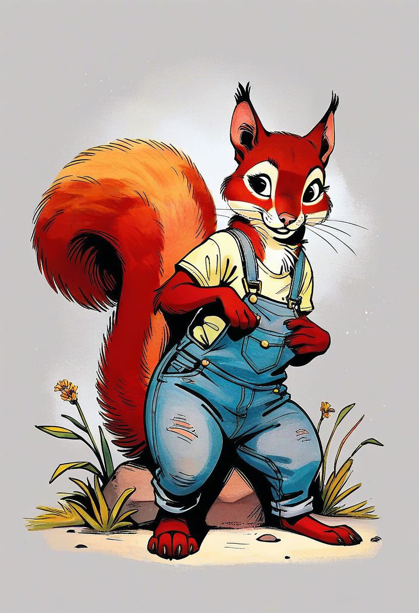 score_9, score_8_up, score_7_up, score_6_up, score_5_up, score_4_up, a semi-anthro squirrel,
in the style of Beatrix Potter, (squirrel), source_furry, (source_cartoon), female, (feral:1.3), cartoony, watercolor, clothing, overalls, (solo)