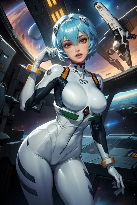 1girl, (solo:1.2), curvy, (looking at viewer:1.4), (masterpiece:1.2), (best quality:1.2), (perfect anatomy:1.4), (standing:1.4), (singing:1.2), energetic, (large breasts:1.2), (cowboy shot:1.4) <lora:Rei Ayanami [AsuraAI - v1.0]:0.85> ayanami_rei, plugsuit, bodysuit, interface headset, (white bodysuit:1.3), (technology), (space shuttle interior:1.2), inside, futuristic,, <lora:NeoArtCore [MockAi - v1.0]:0.8> neoartcore, pinup, (soft shading:1.2)