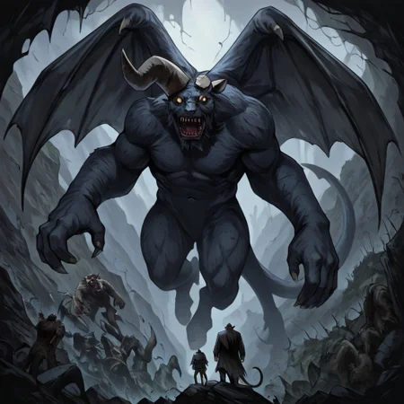 masterpiece, best quality, newest, absurdres, highres, TTCSV1.0, Zodd-V1.0, Zodd-V1.0-apostole, monster, monster boy, horns, giant, wings, tail, one horn, broken horn,