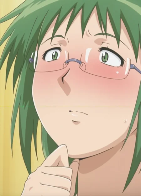 <lora:Otonashi-000006:1>,otonashi,green hair,mature female,anime screencap,anime coloring,original,eyewear,blush,