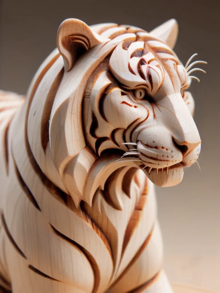 woodfigurez, amazing looking wooden siberian tiger <lora:woodfigurez-sdxl:1>