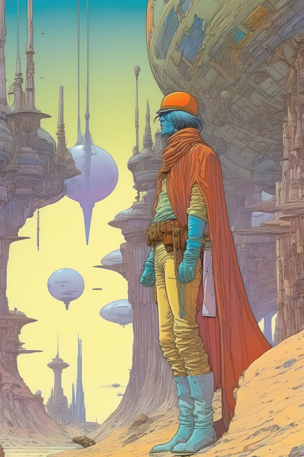 <lora:Moebius (Jean Giraud) Style:1>Moebius (Jean Giraud) Style - amazing comic book art, comic book multi panel template, in the style of moebius Jean Giraud