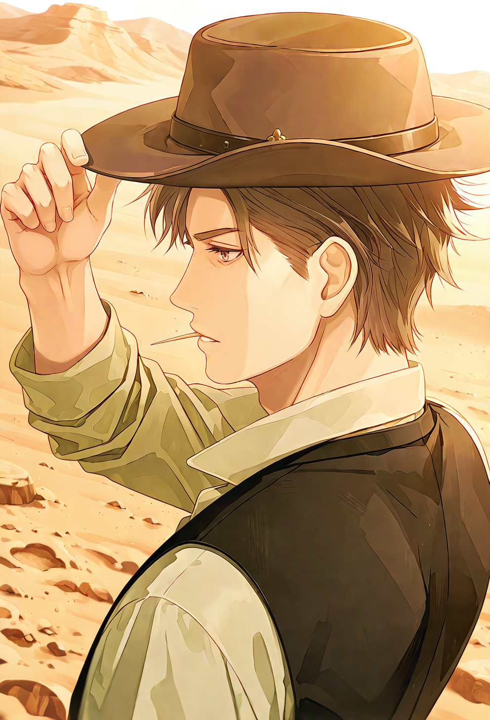 masterpiece,modern,new,
<lora:Morioka_Hajime_Collar__Malice:1>,mrk4_hjm3,brown_mhjm3_hair,brown_mhjm3_eyes,
1boy,male,solo,mature male,
mouth hold,toothpick
