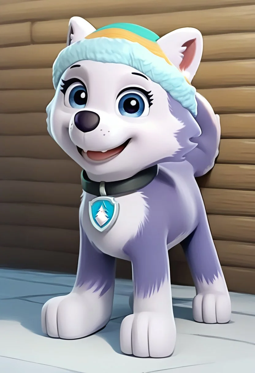 BREAK Score_9_up, Score_8_up, Score_7_up, source_anime, (frontal), 1girl, solo, everest, dog, feral, teal cap, black fur, blue eyes, full body,