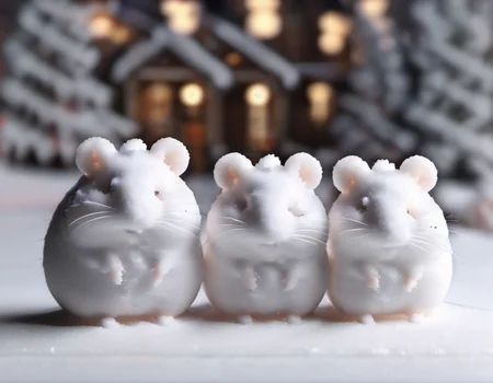 <lora:Aether_Snow_v1_SDXL_LoRA:1.2> full-body photo of a hamster family made of snow, cinematic