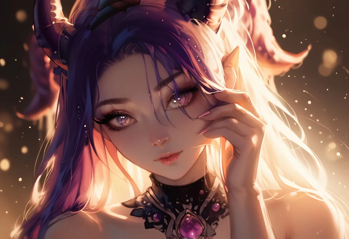 (score_9, score_8_up, score_7_up, score_6_up, 1girl, solo, embedding:zPDXL), Nemesis: A wavering mist takes form, elongating into dark tendrils. Her hair flows like an inky black mist, her eyes a swirling bright magenta. Her form is that of a beautiful woman, hourglass figure, (tiefling with black skin), (in the abyss),skyaboveme,by pistachiocream,light rays,lens flare,light particles,beautiful color, detailed, amazing quality