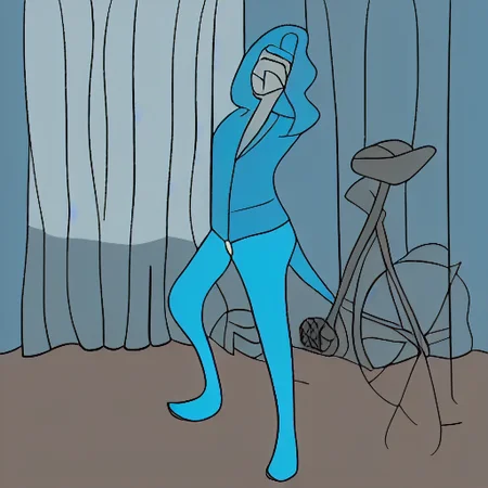 bike shorts,, flat color, lying, blue shirt,