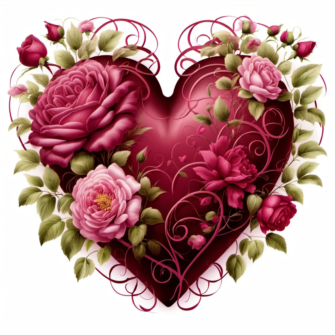flowerart, white background, flower, rose, leaf, plant, red flower, pink flower, red rose, pink rose, peony flower, heart shape,<lora:flower_art:1>