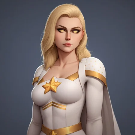 2d, score_9, score_8_up, score_7_up, score_6_up, score_5_up, score_4_up, Expressiveh, 1 girl, solo, intricate details, rating_adult, Expressiveh, WJS07style. starlight, blonde hair, beautiful woman, glowing_yellow_eyes, starlight_costume, flat lighting, intricate details, rating_adult, Expressiveh, WJS07style. beautiful woman, sexy pose.