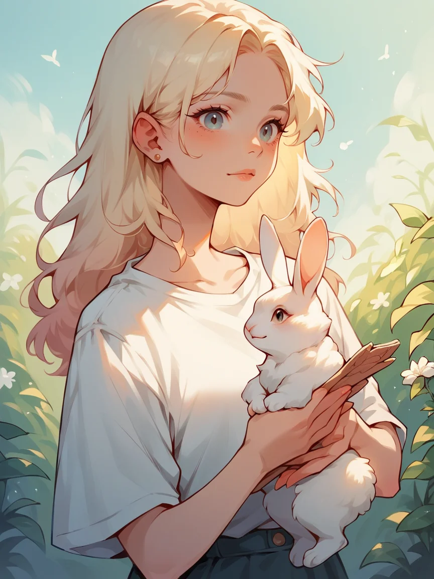 score_9, score_8_up, score_7_up, score_6_up, <lora:p3tl0v3XLP:1> p3tl0v3, 1girl, rabbit, holding rabbit