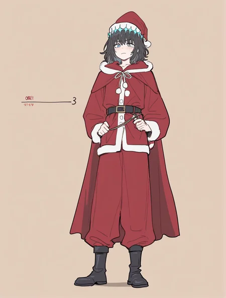Masterpiece, Best Quality, Best Score, Best Anatomy, simple background, warm background,
androgynous,
(1boy,oberon vortigern, dark hair,blue circlet,blue eyes),
irritation,
christmas outfit, santa hat,
ppka, doremifaso64, flat color, tale, full body,
<lora:nyalia_NoobXL:0.8>, <lora:furu00tck:0.2>, <lora:doremifaso64_style_ill_v1:0.2> ,<lora:Popoka-Illustrious:0.2>,
