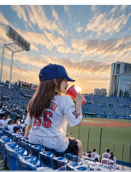 (1girl:1.5), (general:1.3), (detailed background:1.5), baseball jersey, white jersey, red pinstripe pattern, dark blue baseball cap, dark blue undershirt, holding megaphone, happy, evening, BREAK
<lora:jingu_stadium:1> jingu stadium, outfield seats, stands, baseballfield, scenery, outdoors, audience, crowd, people, multiple boys, multiple girls, day, sunset, night, cloud, cloudy sky, sky, building, city, cityscape, skyscraper, sign, sun, blue sky, seats, BREAK
dramatic shadows, cinematic lighting, (photo background:1.1), (8K resolution:1.2), (masterpiece:1.2), best quality, amazing quality, very aesthetic, absurdres, newest, (ultra detailed:1.3), (uhd:1.1), <lora:cfg_scale_boost:0.7> <lora:Smooth_Booster_v2:0.5> <lora:StS-Illustrious-Detail-Slider-v1.0:3.0> BREAK