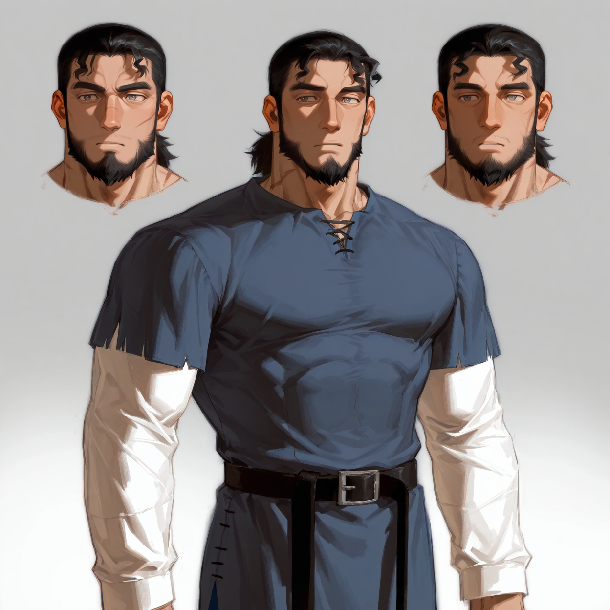 <lora:thors_snorresson:.8>,Thors Snorresson, Solo, Male, Adult, Scars on body, Long black hair tied in a thick ponytail, Straight, with curly front locks, Black beard, Grey eyes, Black eyebrows, Long greyish-blue Viking-style tunic, Clothes sleeves, Black belt, Dark trousers,
face focus, close-up, 
(very short hair, beard, bara, mature, facial hair, stubble, beard, full beard, sideburn, beard, a lot of beard, ), facial hair,male focus, muscular male, muscular male, bara, mature,  bara, mature, aixiwuganda_(20222192), very awa, masterpiece, best quality, absurdres, newest, perfect quality, detailed background, intricate details,
<lora:slider_Body Type_alpha1.0_rank4_noxattn_last:3><lora:style_Anime Summer Days 2 Style SDXL_LoRA_Pony Diffusion V6 XL:.6><lora:slider_cfg_scale_boost:.7><lora:Artist6p:.55>, Artist6p, Artist04p,<lora:slider_il_brightness_slider_d1:-1><lora:slider_il_contrast_slider_d1:-1><lora:slider_DarkSlider1.2_alpha1.0_rank16_full_300steps:-.6>