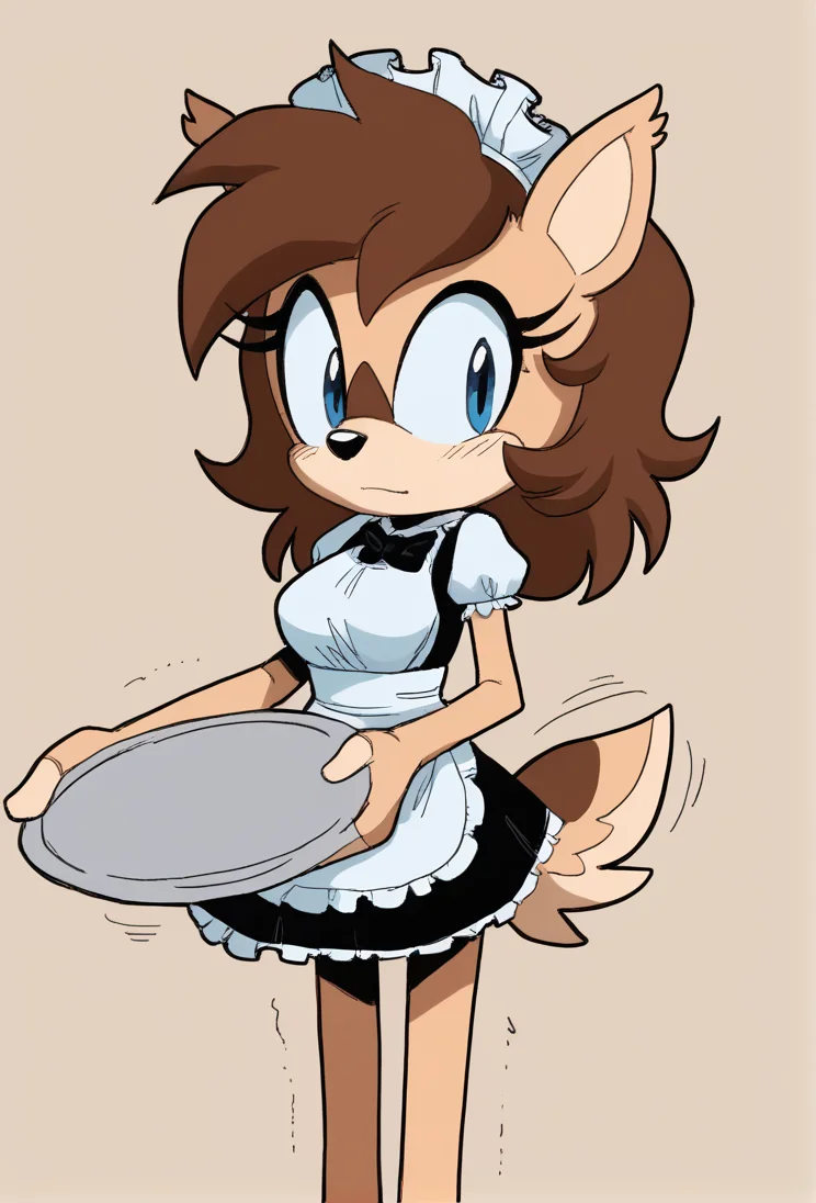 score_9,score_8_up,score_7_up, <lora:bumpsage2:1>, 1girl, bump the deer, brown hair, deer tail, deer ears, blue eyes, nervous, trembling, holding tray, holding, tray, looking at viewer, v, standing, medium breasts, two-tone fur, yellow fur, beige fur, slim, petite, slender, jaggy lines, monochrome, sketch <lora:fuckwolfamy_Style:1> ,fwamono, outlines, maid, pigeon-toed,