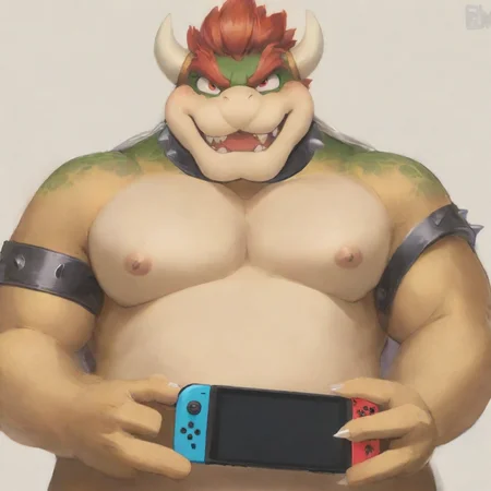 masterpiece, best quality, Bowser, holding nintendo switch <lora:LCMSDXL:1> <lora:Bowserxl-nsfw-trimmed:1>