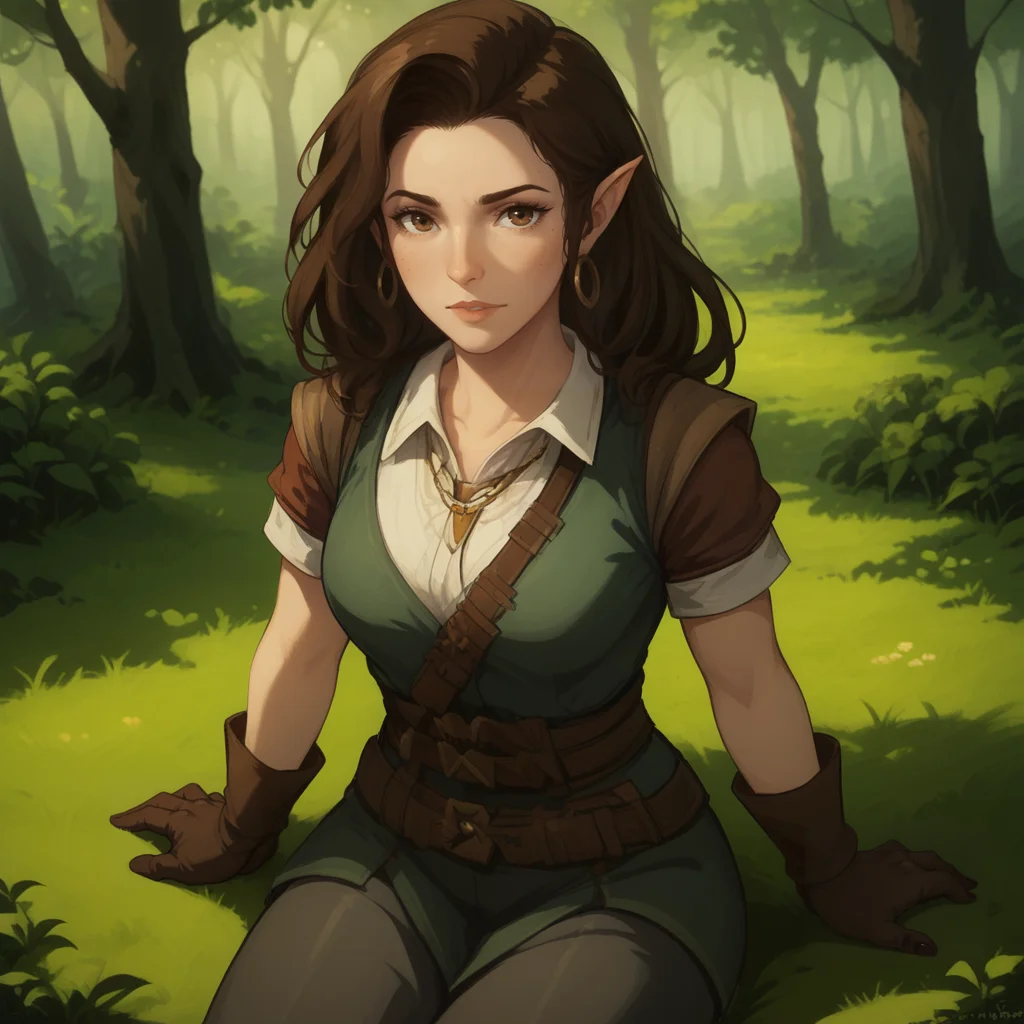 score_9, score_8_up, score_7_up, cowboy shot, from above, 1girl, <lora:Octavia_Pathfinder_Kingmaker_PXL:1> octavia_kingmaker, sitting, on grass, BREAK outdoors, forest background, shady forest, god rays, heavy foliage