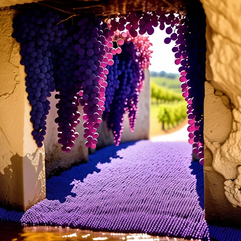 Ungound vineyard, vines creeping over cave wall in light of purple crystals. Masterpiece, best, detailed