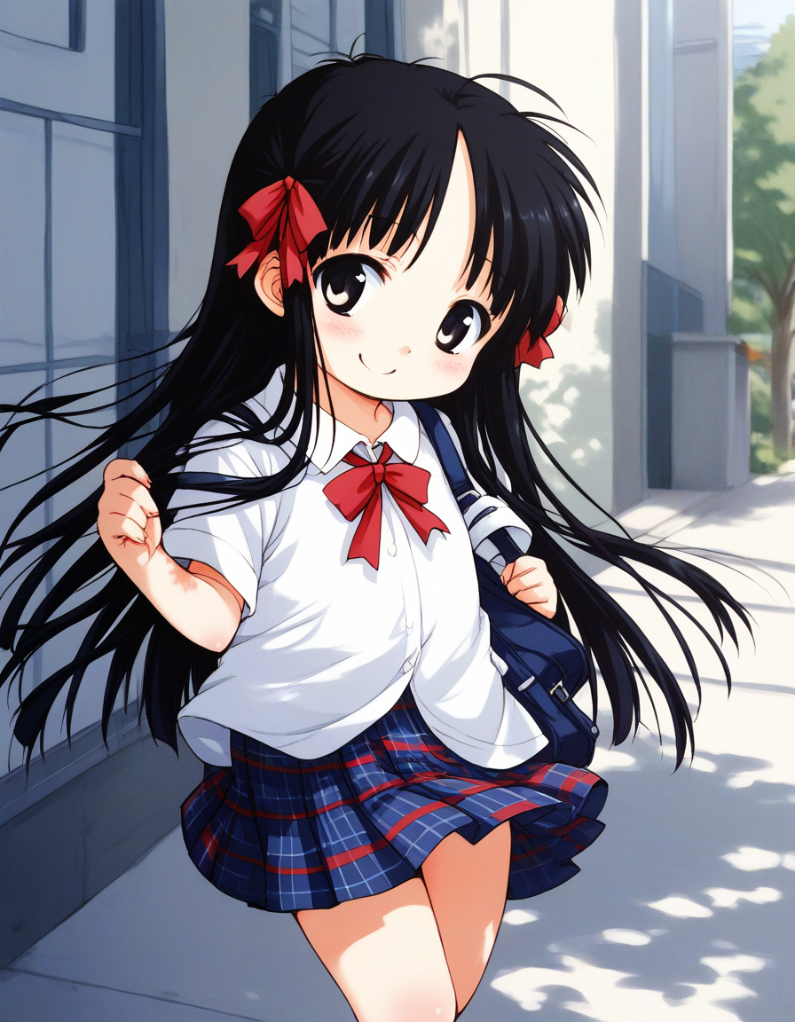 score_9, score_8_up, score_7_up, source_anime, rating_explicit, BREAK  <lora:Hoshino_Hina_XL:1> Hoshino_Hina, long hair, black hair, black eyes, hair ribbon, short stack,
school uniform, checked skirt, 
outdoor, day,
smile,
looking at viewer, 
cowboy_Shot,